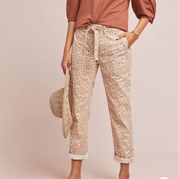 Anthropologie The Wanderer Leopard/Animal Print Utility Pants with Belt - Picture 1 of 12